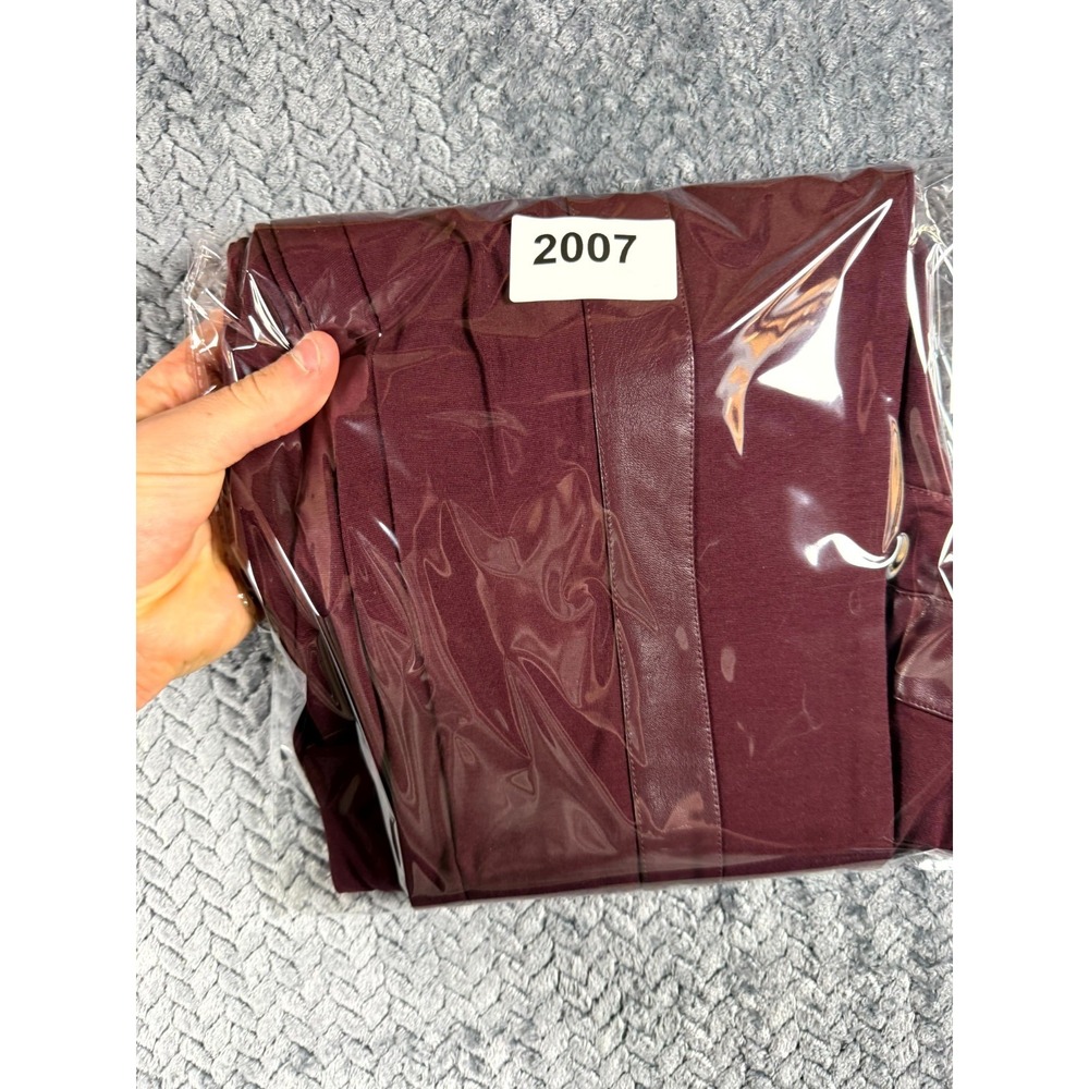 Ashley Stewart Faux Leather Trim Pants Womens 18/20 Burgundy Stretch High Rise - Picture 9 of 9
